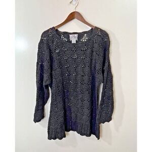 Jasmine by KVM Women's Crochet Top Size M Black Coastal Boho Coachella Festival